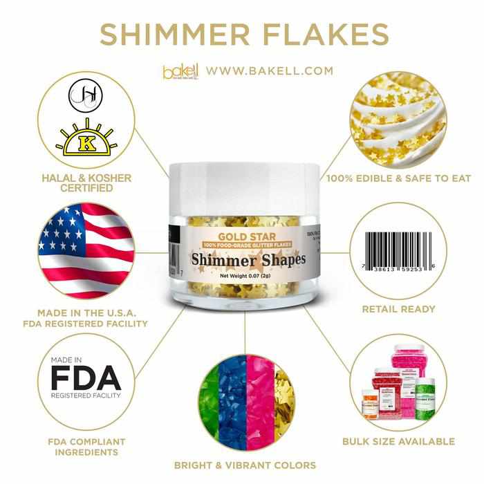 Shimmer Flakes Kosher Certified, Halal Certified, FDA Compliant Edible Flakes | Bakell.com