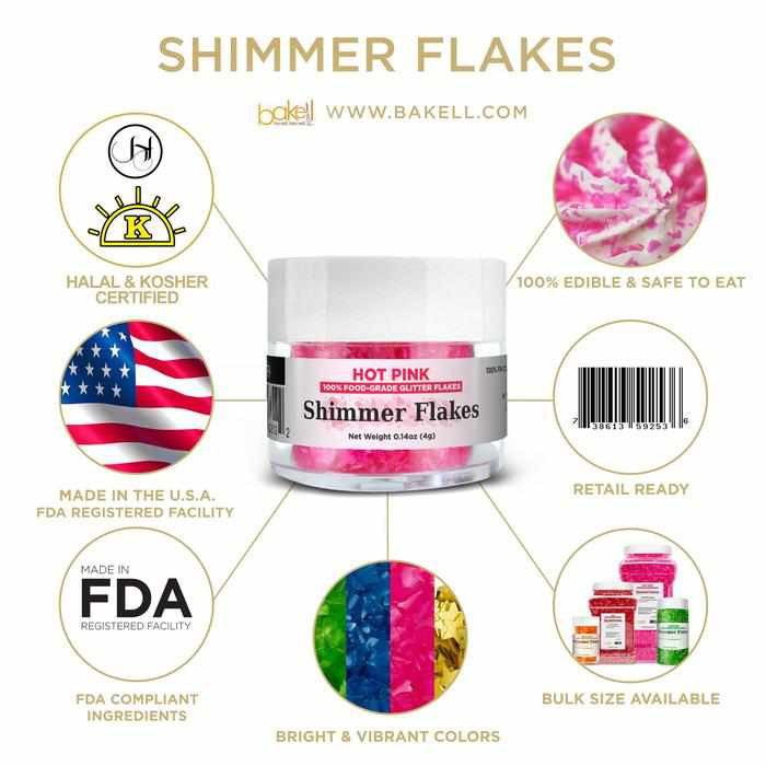 Shimmer Flakes Kosher Certified, Halal Certified, FDA Compliant Edible Flakes | Bakell.com