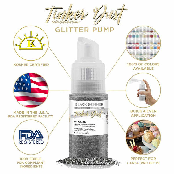 Tinker Dust Spray Glitter | Infographic for Edible Glitter. FDA Compliant Made in USA | Bakell.com