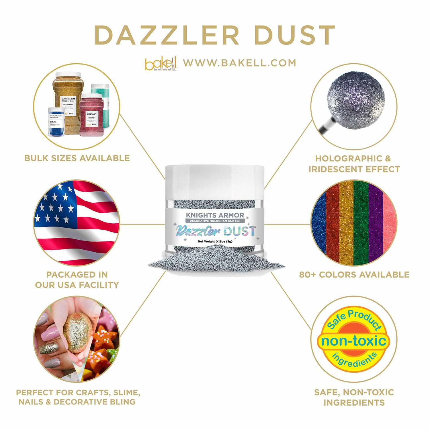 Non Toxic Decorating & Craft Holographic Glitter for Tumblers, Baking, Nail Art & More | Bakell.com