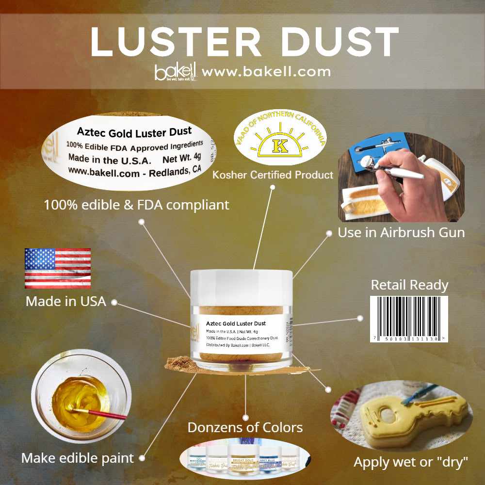 BAKELL Edible Gold Pearl Luster Dust & Paint, 4 Gram Jar, LUSTER DUST  Edible Powder, KOSHER Certified Paint, Powder & Dust, 100% Edible & Food  Grade