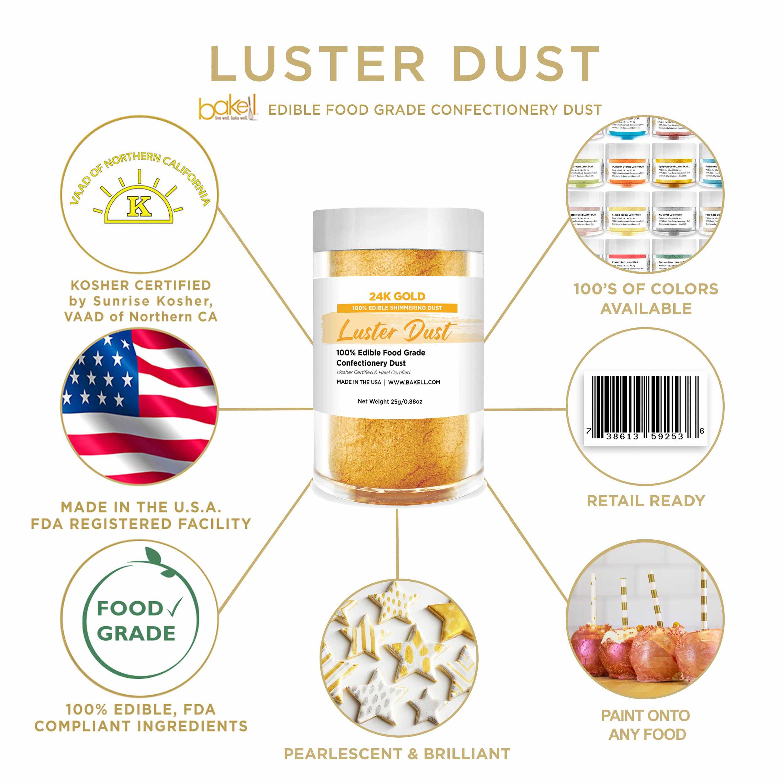 24K Gold Metallic Luster Dust | Edible Baking Dust and Paint 25g Information