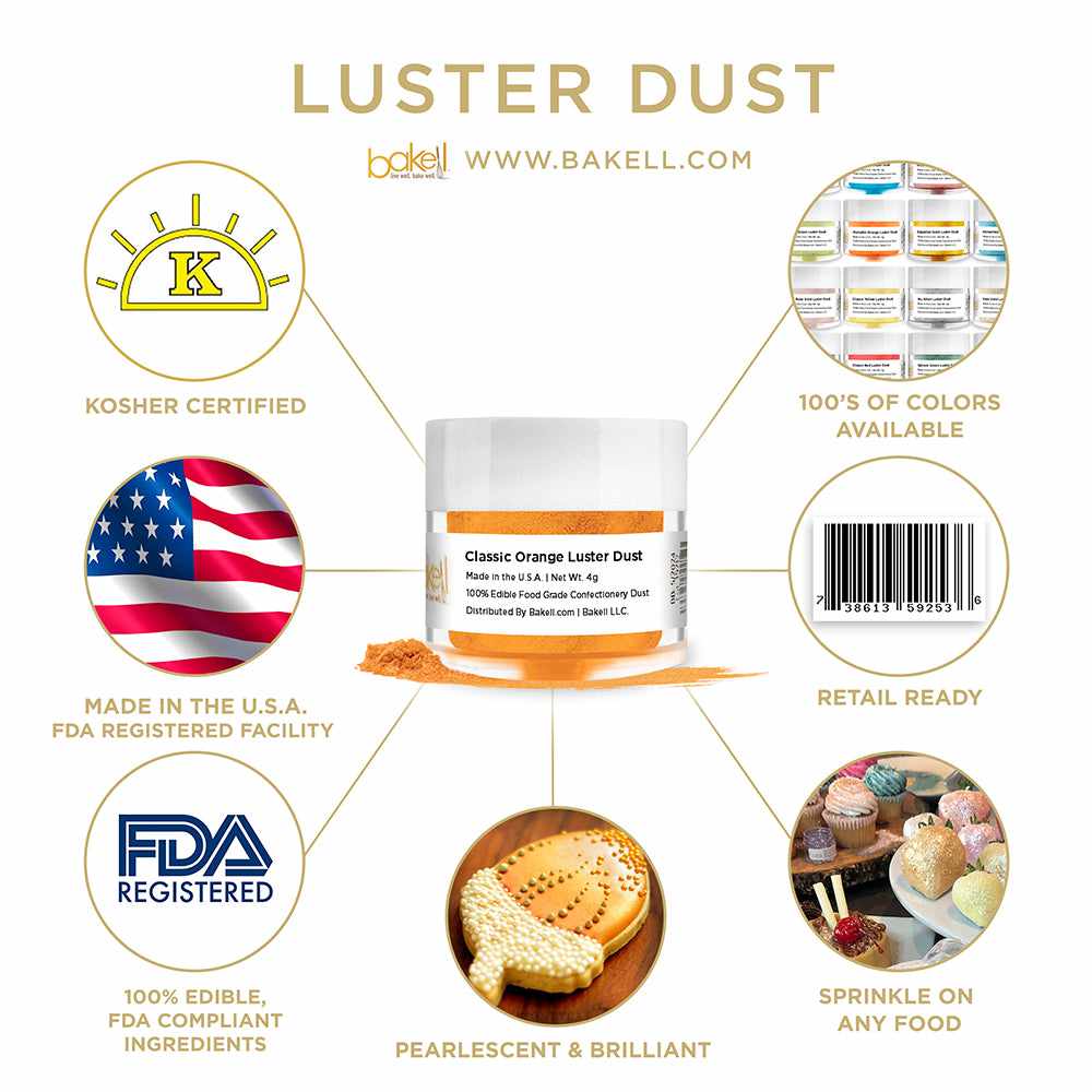 Classic Orange Luster Dust | Edible Paint | Edible Glitter | Bakell.com