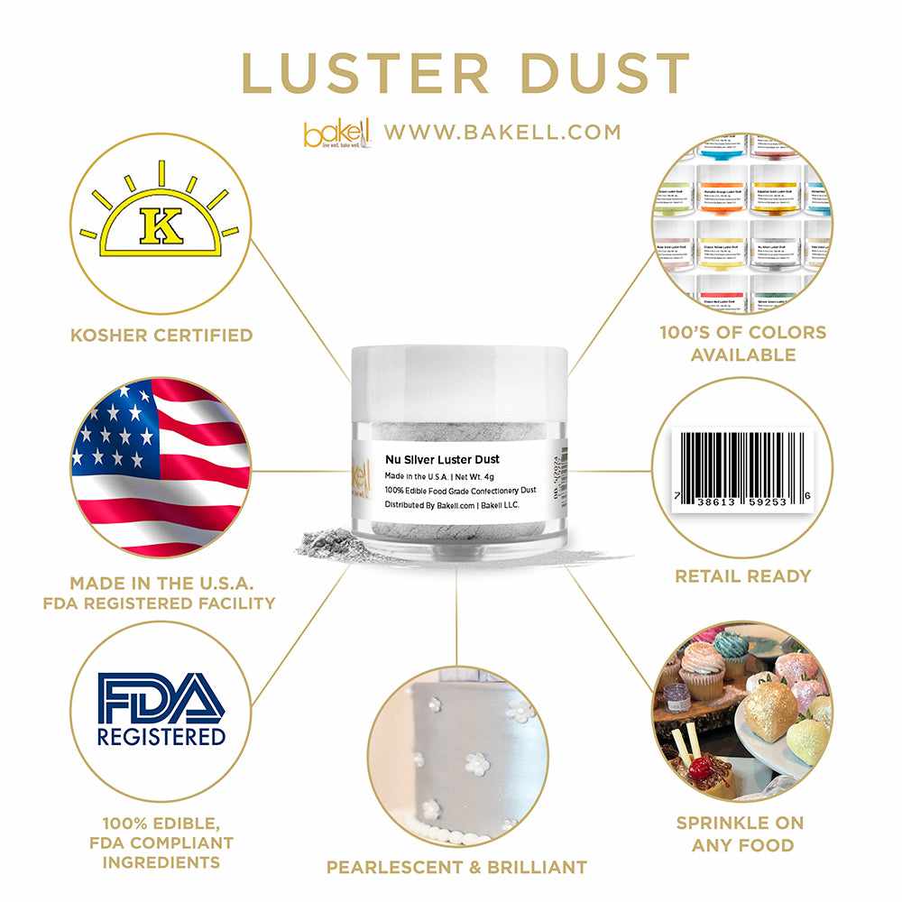 Nu Super Silver Luster Dust | Edible Paint | Edible Glitter | Bakell.com