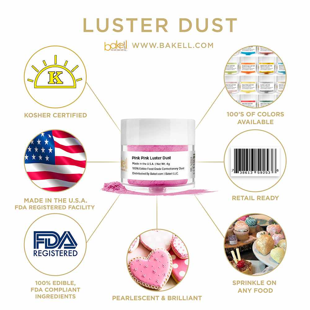 Pink Pink Luster Dust | Edible Paint | Edible Glitter | Bakell.com