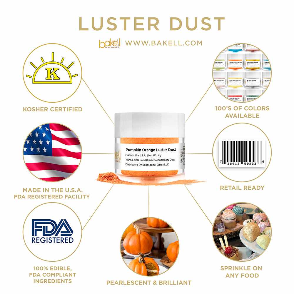 Pumpkin Orange Luster Dust | Edible Paint | Edible Glitter | Bakell.com