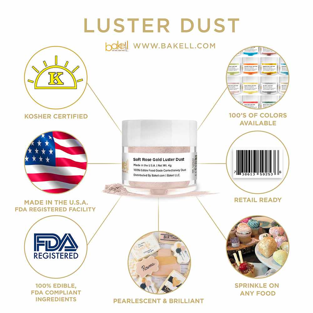 Soft Rose Gold Edible Luster Dust | Edible Paint | Edible Glitter | Bakell.com