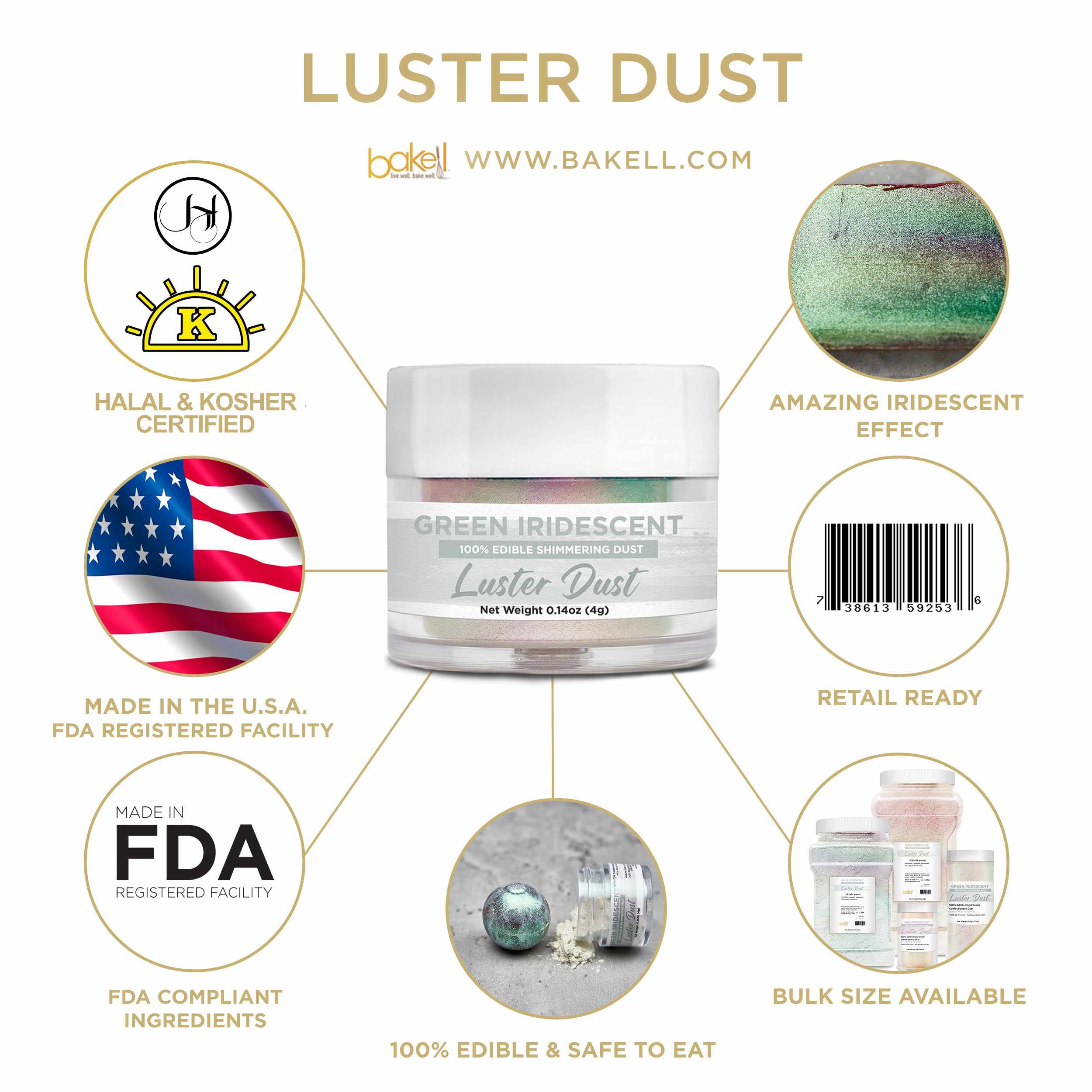 Iridescent Luster Dust | Metallic Edible Powder & Paint | Bakell.com
