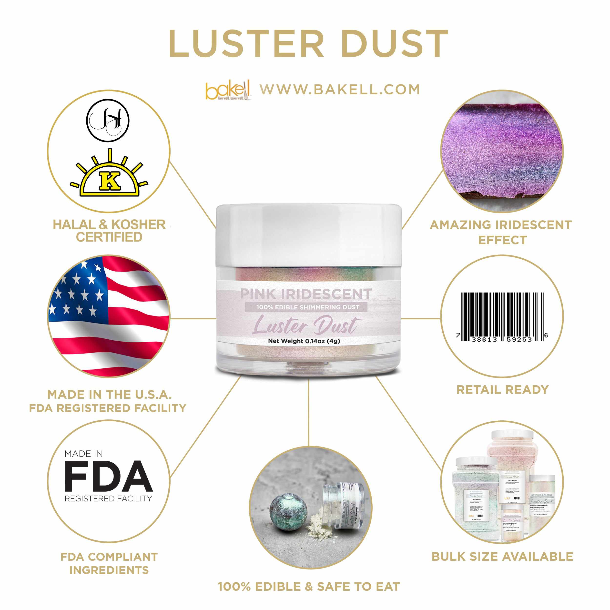 Iridescent Luster Dust | Metallic Edible Powder & Paint | Bakell.com