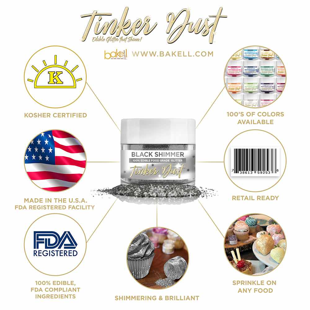 Black Edible Glitter Tinker Dust | FDA Compliant | Kosher Certified | Made in the USA | Bakell.com