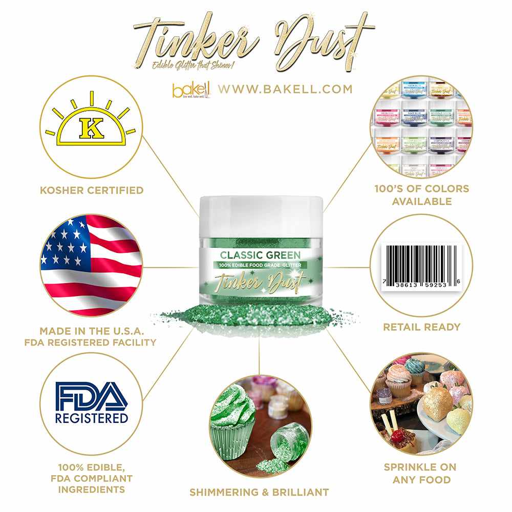 Classic Green Edible Glitter Tinker Dust | FDA Compliant | Kosher Certified | Made in the USA | Bakell.com