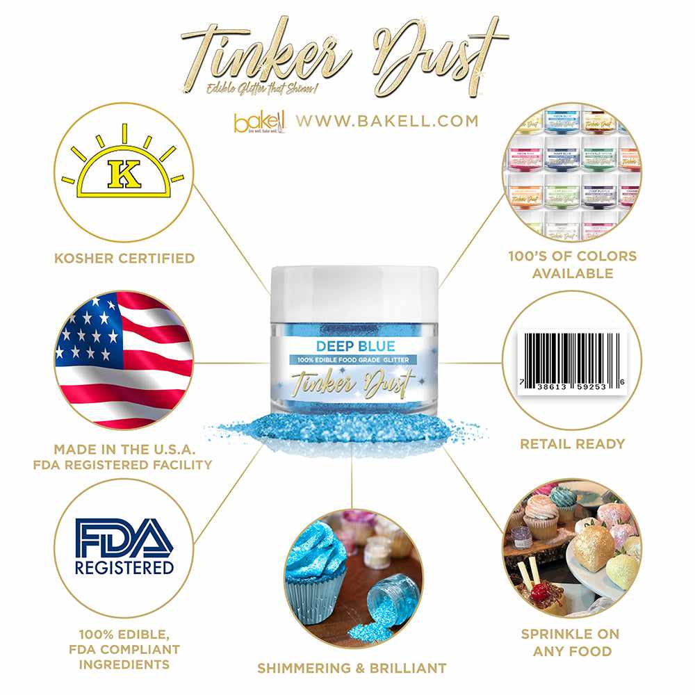 Deep Blue Edible Glitter Tinker Dust | FDA Compliant | Kosher Certified | Made in the USA | Bakell.com