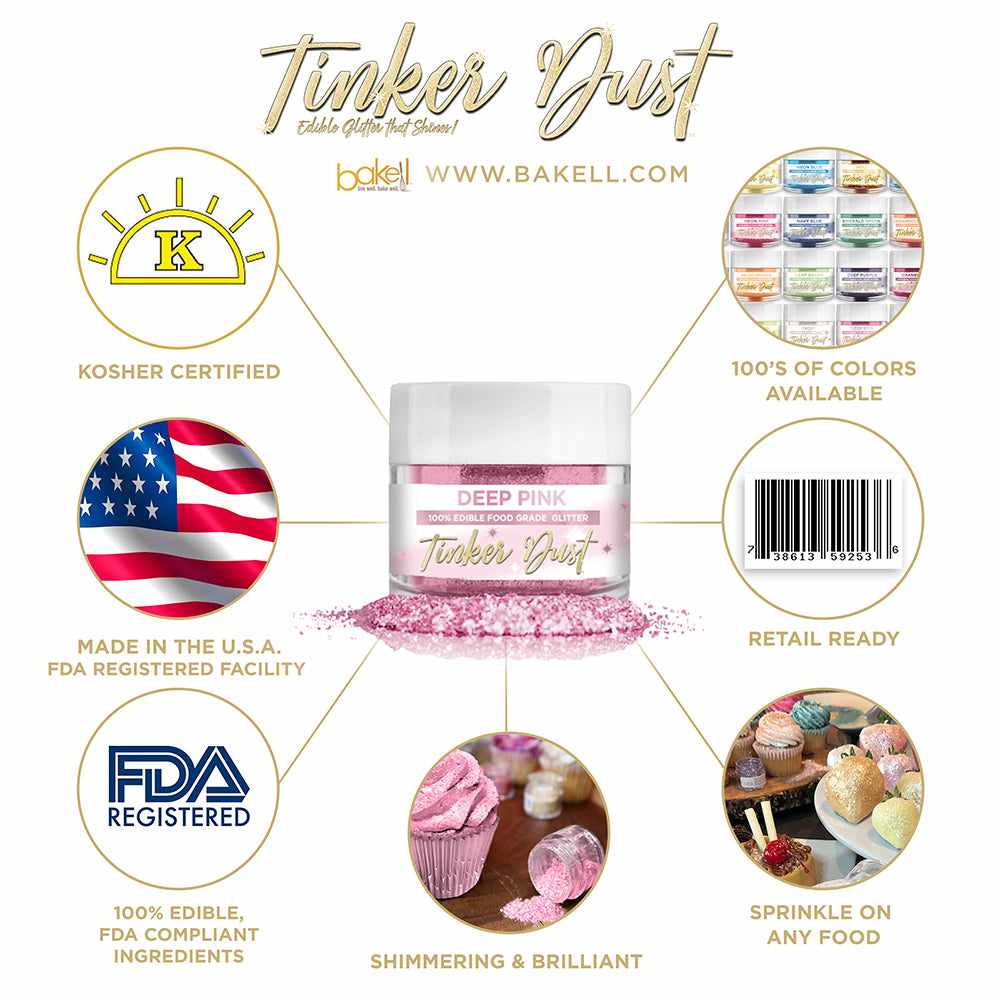 Deep Pink Edible Glitter Tinker Dust | FDA Compliant | Kosher Certified | Made in the USA | Bakell.com