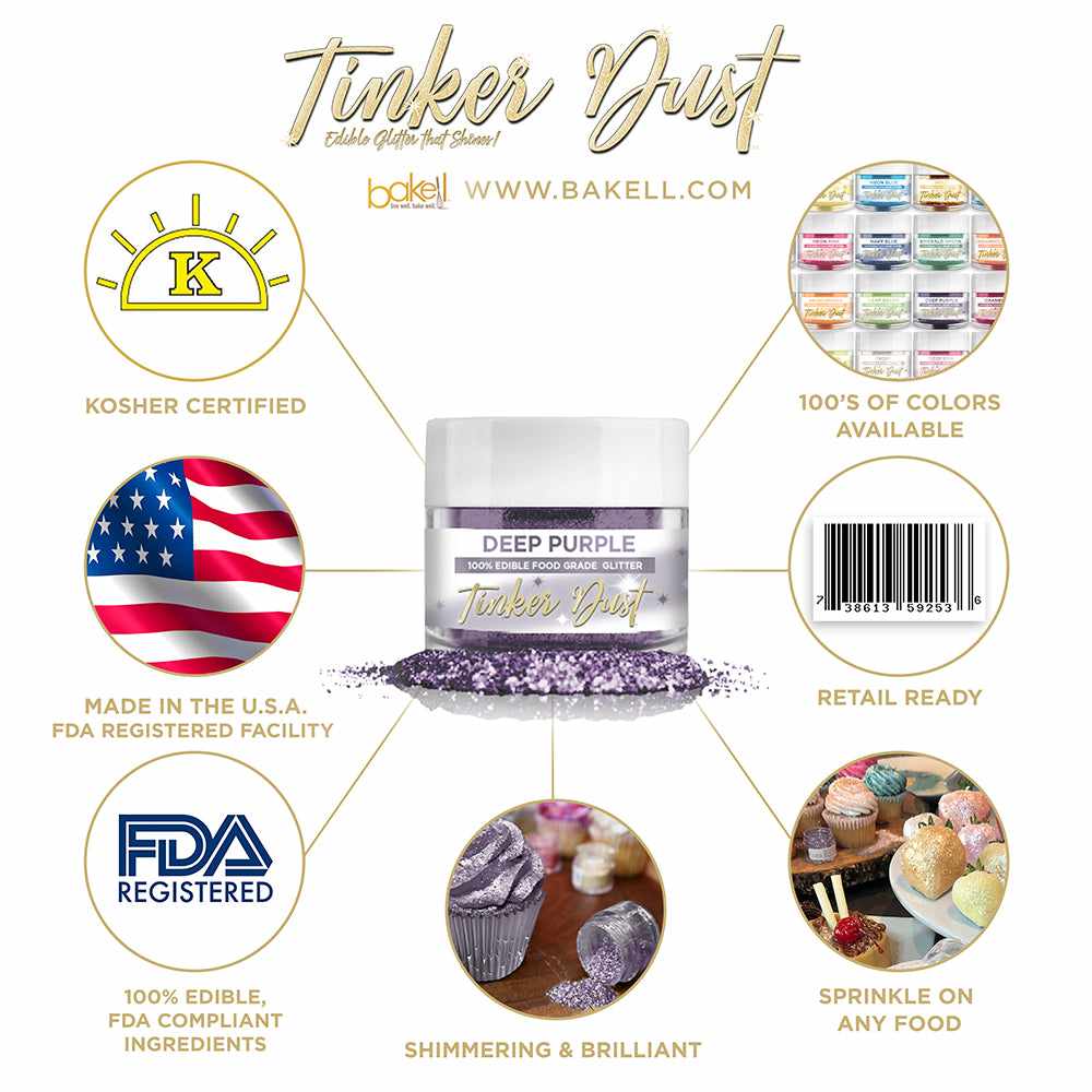 Deep Purple Edible Glitter Tinker Dust | FDA Compliant | Kosher Certified | Made in the USA | Bakell.com