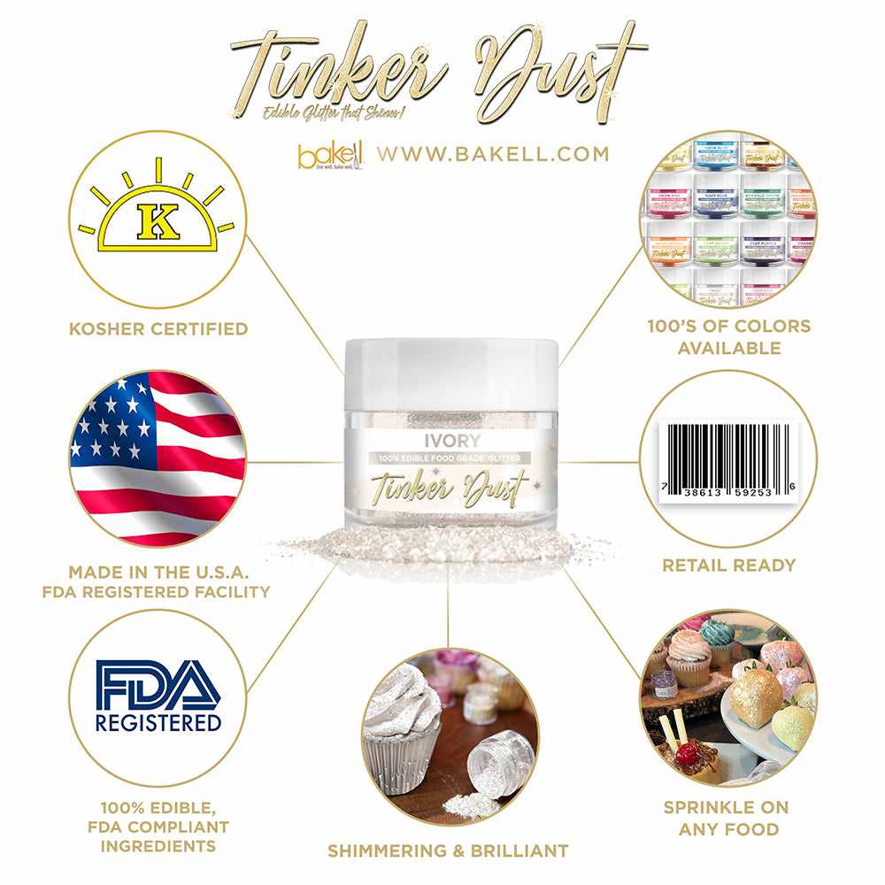 Ivory Edible Glitter Tinker Dust | FDA Compliant | Kosher Certified | Made in the USA | Bakell.com