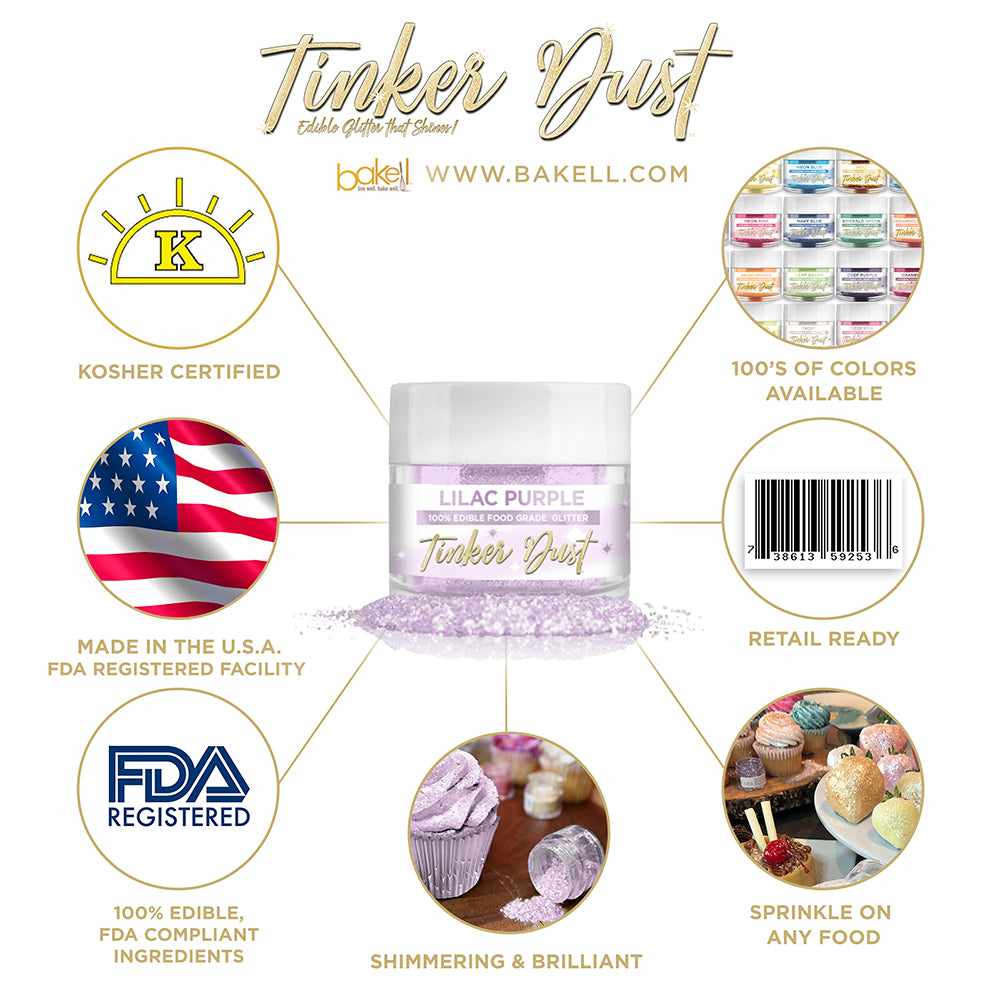 Lilac Purple Edible Glitter Tinker Dust | FDA Compliant | Kosher Certified | Made in the USA | Bakell.com