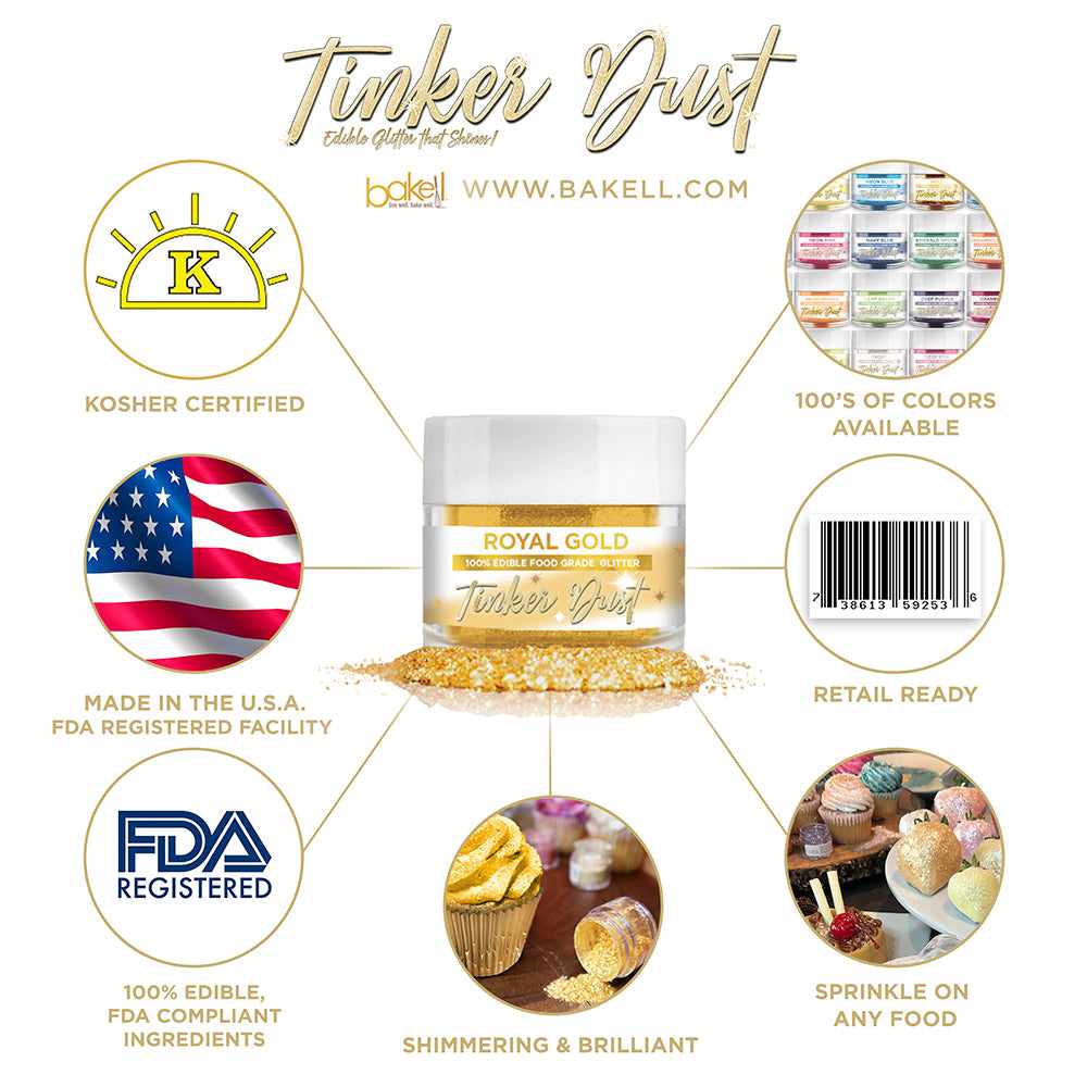Royal Gold Edible Glitter Tinker Dust | FDA Compliant | Kosher Certified | Made in the USA | Bakell.com