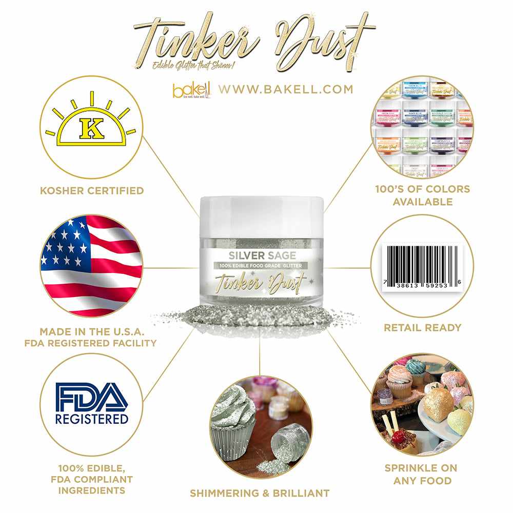 Silver Sage Edible Glitter Tinker Dust | FDA Compliant | Kosher Certified | Made in the USA | Bakell.com
