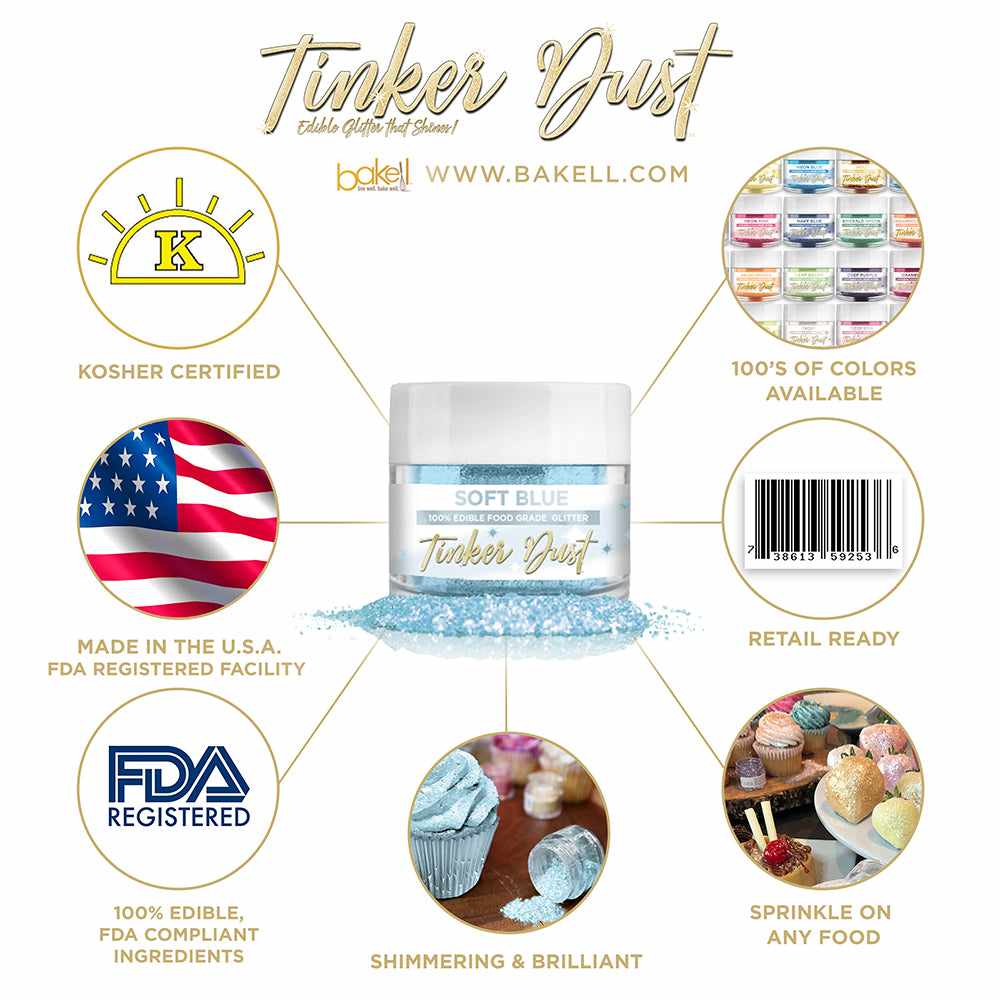 Soft Blue Edible Glitter Tinker Dust | FDA Compliant | Kosher Certified | Made in the USA | Bakell.com