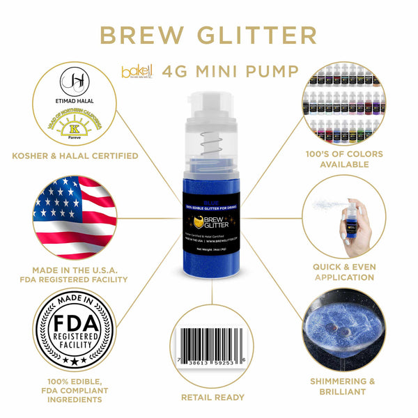 Blue Beverage Mini Spray Glitter | Infographic for Edible Glitter. FDA Compliant Made in USA | Bakell.com