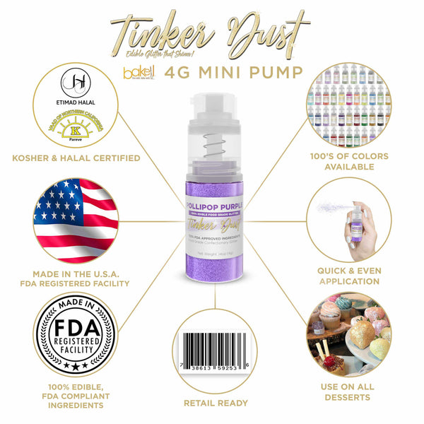 Pollipop Tinker Dust Mini Spray Glitter | Infographic for Edible Glitter. FDA Compliant Made in USA | Bakell.com