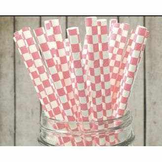 Light Pink Checkered Cake Pop Party Straws-Bakell®