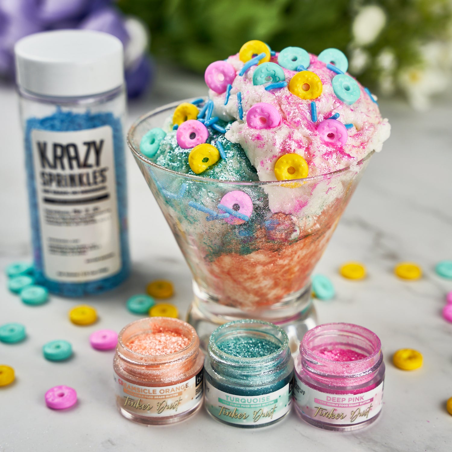 FDA approved edible glitter shapes, glitter flakes, edible glitter, 100% edible glitter flakes, drink garnish, pink edible glitter, DIY ice cream sundae, DIY ice cream, DIY glitter, edible ice cream glitter