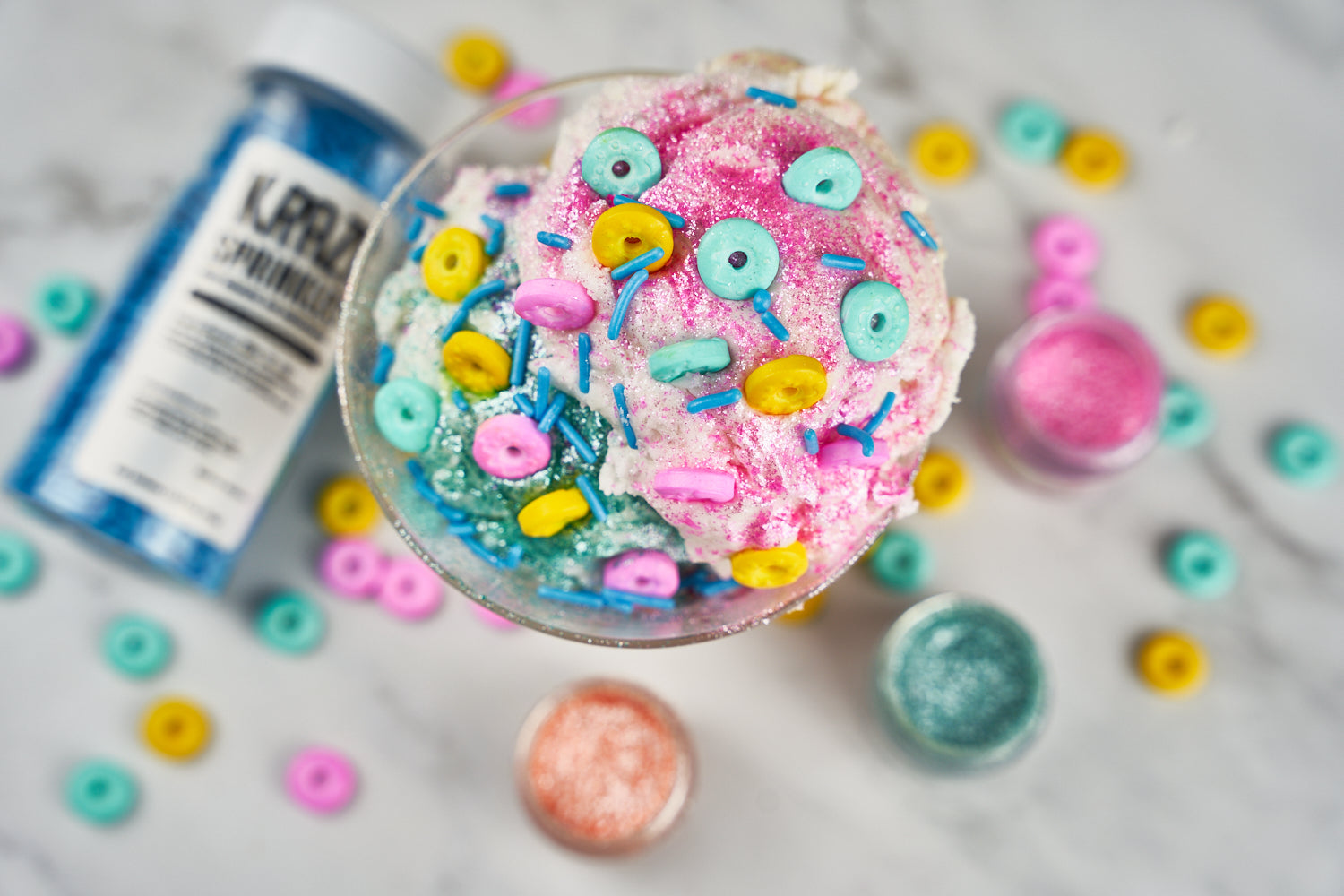 FDA approved edible glitter shapes, glitter flakes, edible glitter, 100% edible glitter flakes, drink garnish, pink edible glitter, DIY ice cream sundae, DIY ice cream, DIY glitter, edible ice cream glitter