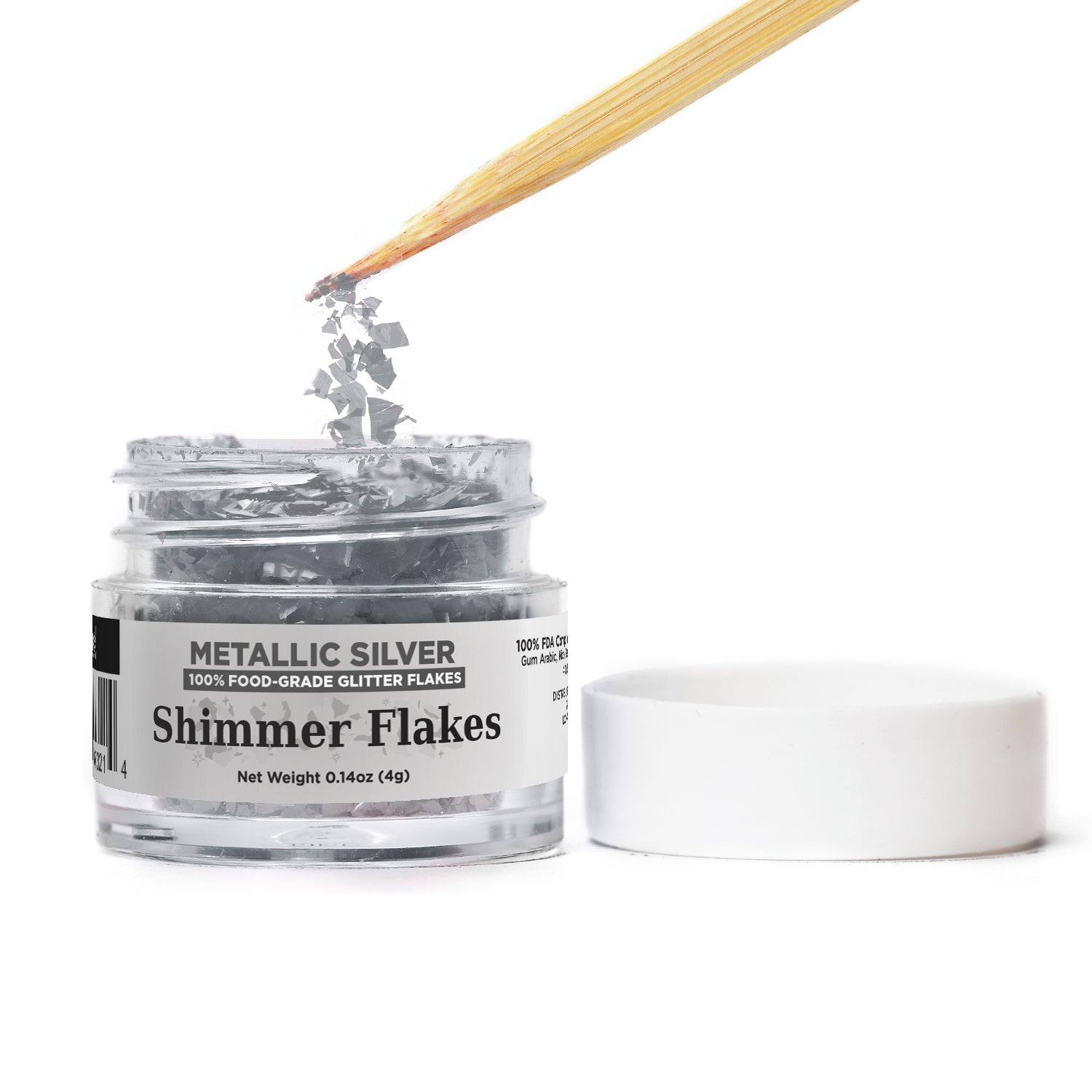 FDA approved edible glitter flakes, glitter flakes, edible glitter, 100% edible glitter flakes, drink garnish, metallic silver edible glitter