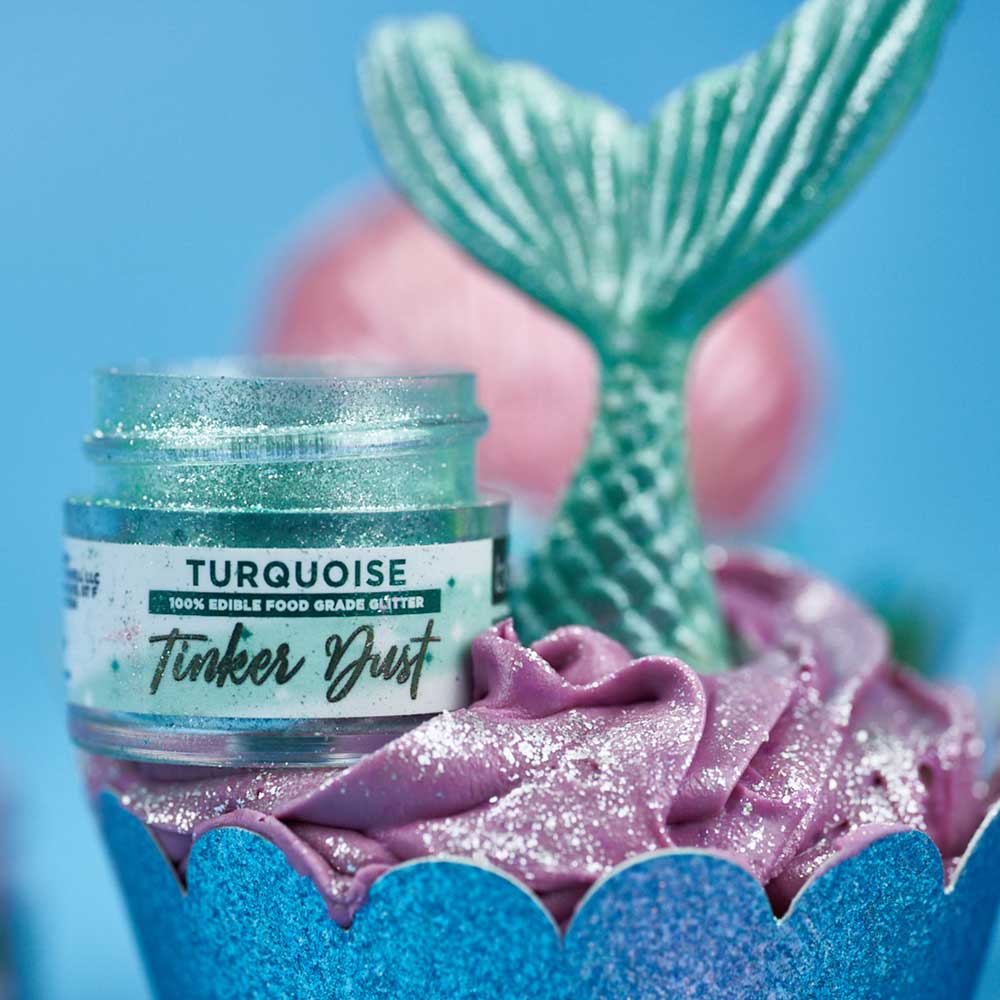 Turquoise Edible Glitter on a Cupcake | Tinker Dust®