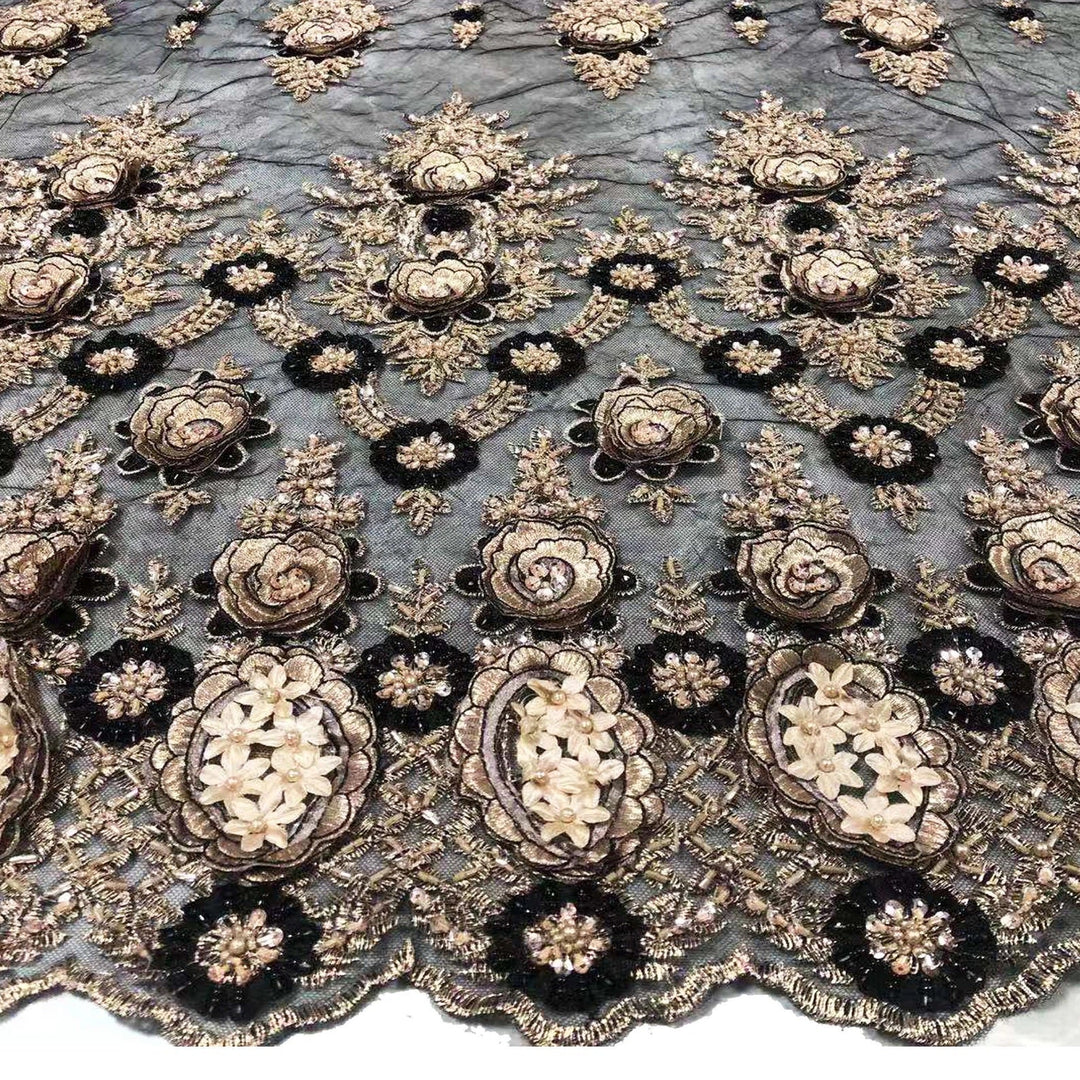 Gold Lace Fabric Embroidery Floral Lace Golden Lace Black Mesh 59'' Wide  for Bridal Dress Evening Gown 1 Yard -  Canada