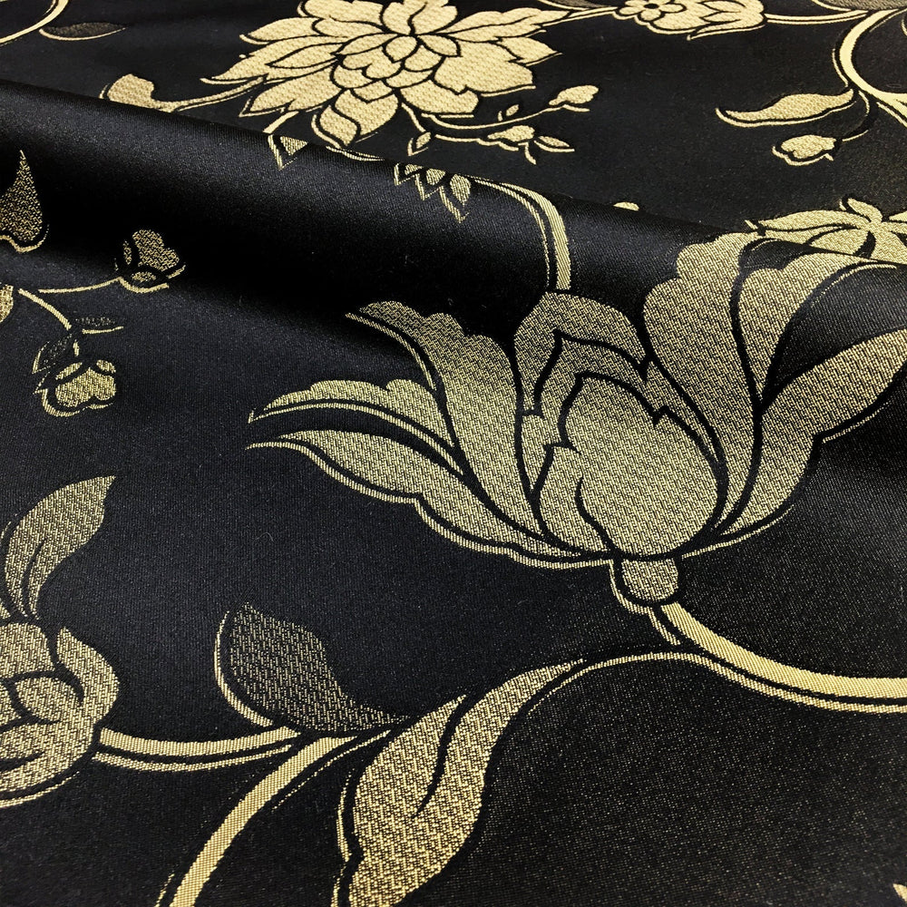 NEW Lady Dezmelda Designer Brocade Jacquard Fabric- Black Gold Floral-  Neoclassical Upholstery