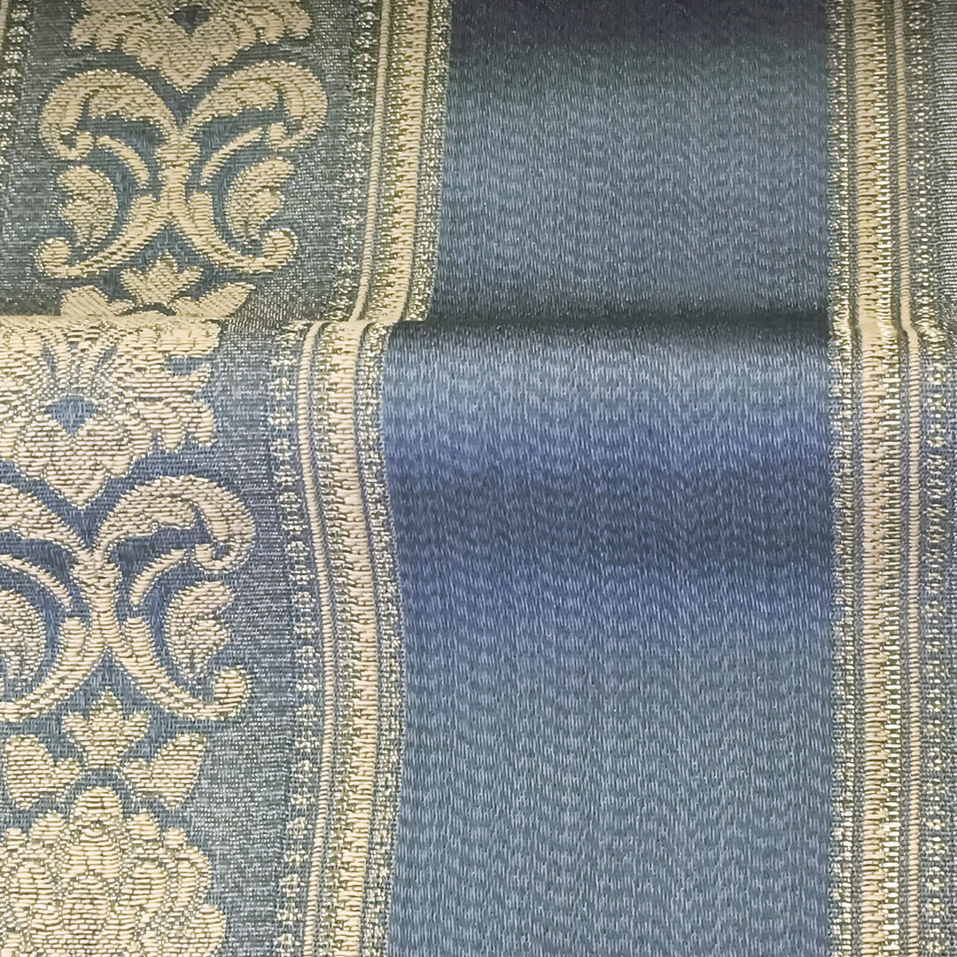 SLATE BLUE GOLD Striped Brocade Upholstery Drapery Fabric 110 In. Sold by  the Yard 