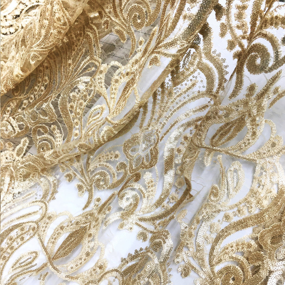 Thin Gold Floral and Sequin Lace Fabric – Butterfly Fabrics NYC