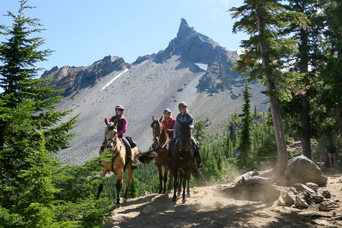 The trailhead has only two small campsites with hitching rails, but it offers additional paved parking for 4 to 6 trailers (for either overnight camping or day use).  The trailhead has no water or corrals, you can rent a corral with piped-in water at the Diamond Lake Corrals horse-rental operation next door.