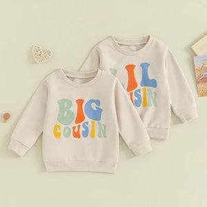 Baby Toddler Kids Girls Boys Matching Outfits Letter Print Big Lil Cousin Long Sleeve Crewneck Top - August + Willow