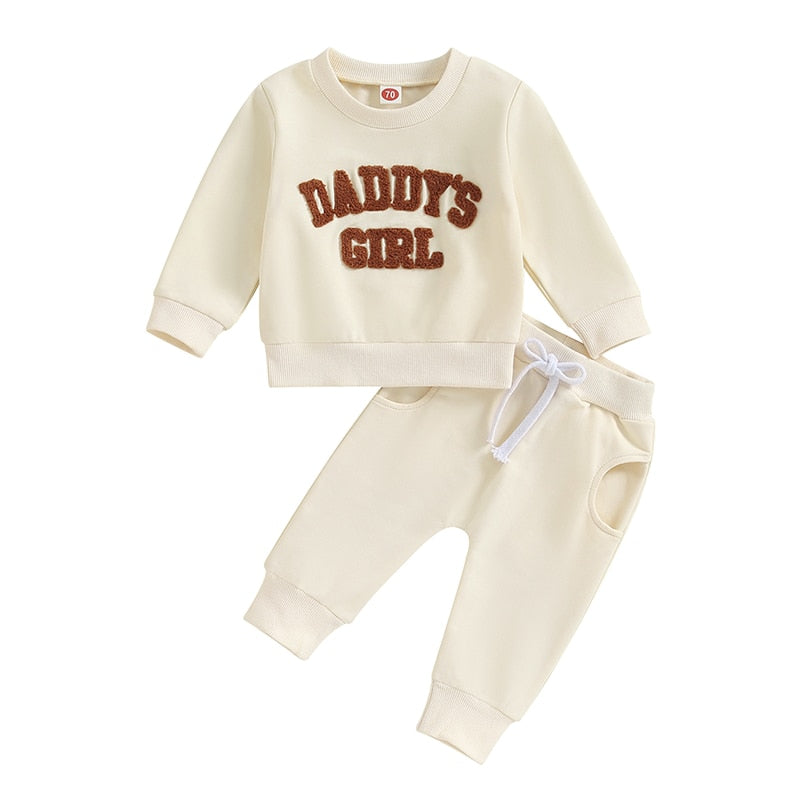 Baby Toddler Girls 2Pcs Outfits Fuzzy Letter Print Daddy's Girl Long Sleeve Crew Neck Pant Set