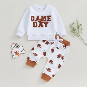 Baby Toddler Boys Girls 2Pcs Football Outfit GAME DAY Long Sleeve Letter Embroidery Top + Pants Jogger Set - August + Willow