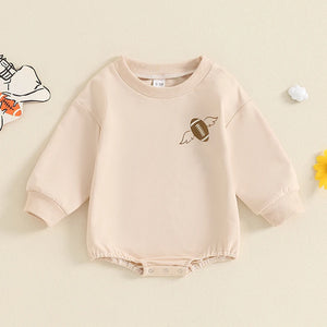 Baby Girl Boy Fall GAME DAY Bubble Romper Football Letter Print Long Sleeve Round Neck Jumpsuit - August + Willow