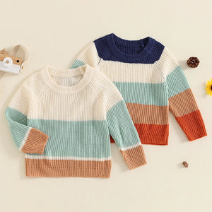 Baby Toddler Boys Girls Sweater Casual Contrast Color Stripes Warm Knitted Long Sleeve Pullover Top - August + Willow