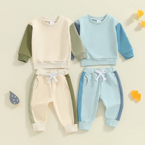 Baby Toddler Boys 2Pcs Fall Outfit Contrast Color Long Sleeve Top and Long Pants Set - August + Willow