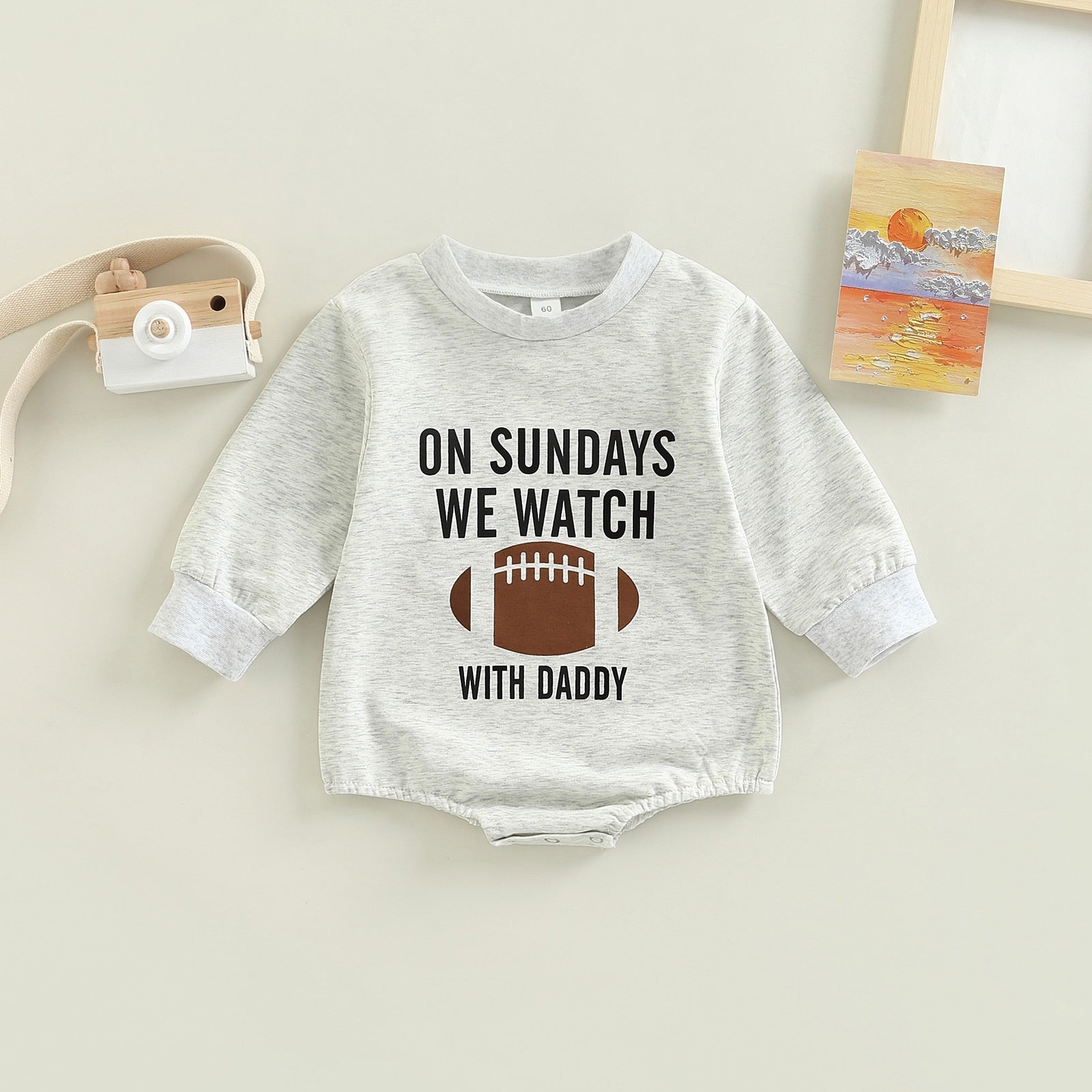 On Sundays We Watch Football with Daddy Infant Baby Girls Boys Romper Football Long Sleeve Jumpsuits Bubble Romper