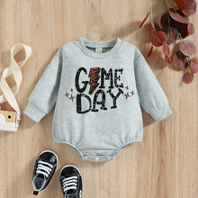 Load image into Gallery viewer, Infant Baby Boy Girl Game Day Football Hockey Soccer Bodysuit Casual Long Sleeve Round Neck Leopard Bolt Print Jumpsuit Bubble Romper
