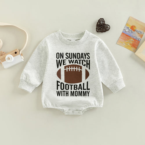 Funny Baby Football Sweatshirt Romper on Sundays We Watch Football with Daddy Onesie Long Sleeve Bodysuit Fall Outfit