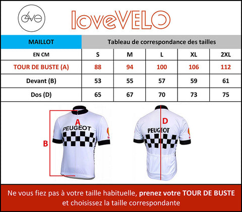 Tableau Taille Maillot Eté Cycliste Vintage