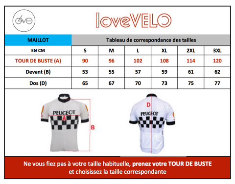 Tableau taille Maillot Giro d'Italie