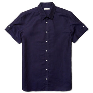 Men's Linen Shirt - Short Sleeve Navy 
