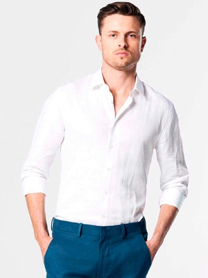 Men's Linen Shirt - Calibre Long Sleeve Linen Shirt