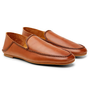 Men's Leather Loafers - Calibre Plaited Slip On Loafer - Tan 