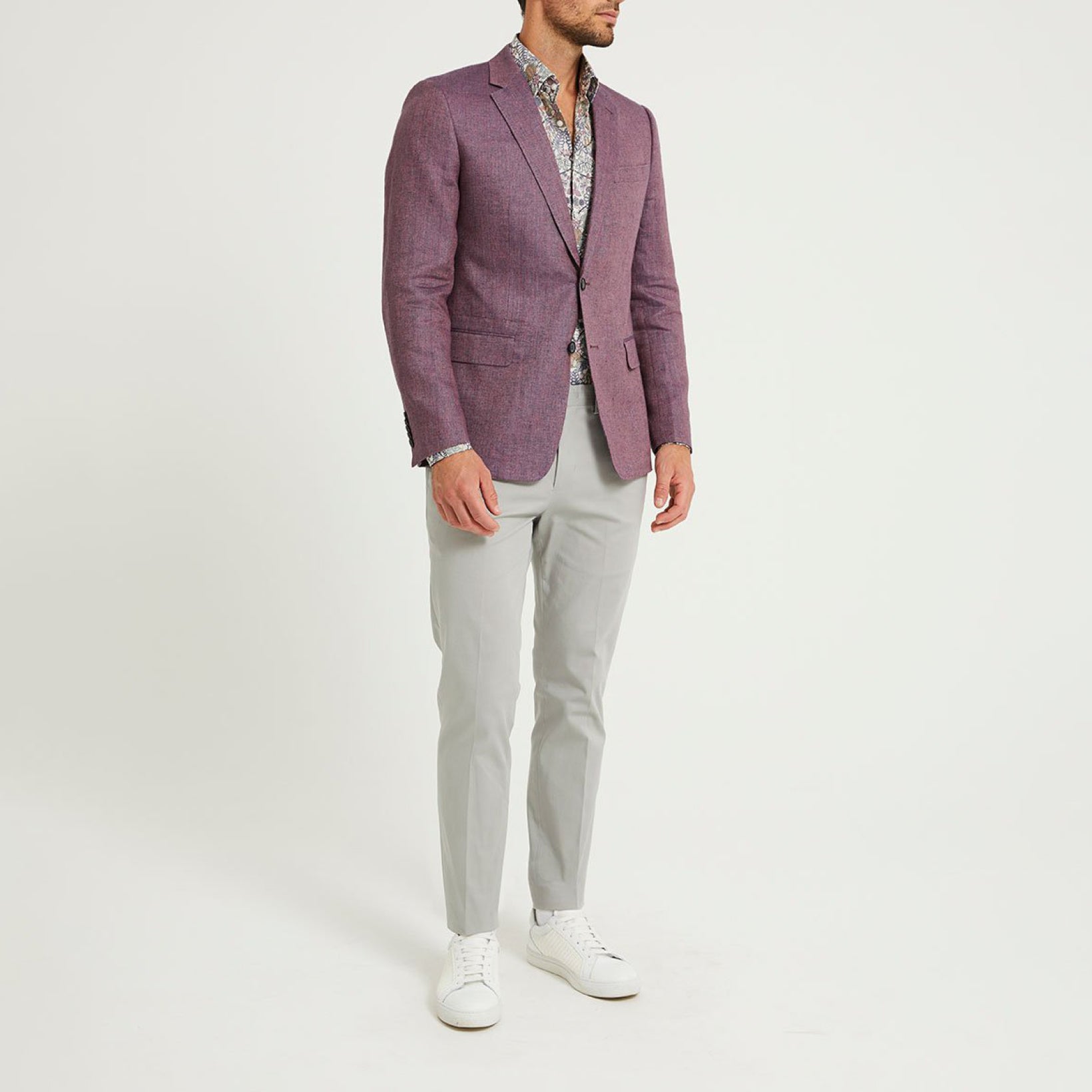 Cotton Linen Twill Jacket Natural - Calibre Menswear